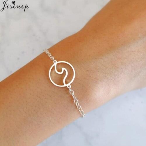 Jisensp Boho Summer Beach Wave Stainless Steel Bracelet for Women Simple Round Sea Wave Chain Bracelet Fashion Jewelry bijoux