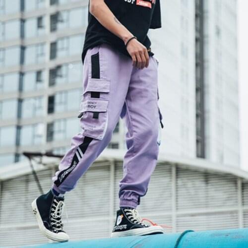 LACIBLE Harajuku Cargo Pants Men Streetwear Men Casual Elastic Waist Joggers Trousers 2020 Colorblock Hip Hop Harem Pants