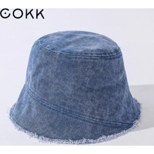 Washed Denim Cloth Bucket Hat Women Vintage Casual Tassel Brim Fisherman Cap Sunshade Sun Hat Female Bob