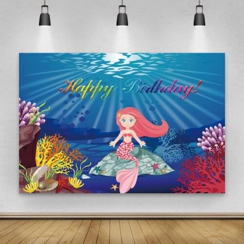 Photography Backdrop Girls Little Mermaid Customize Party Decoration Under The Sea Birthday Theme Background for Photo