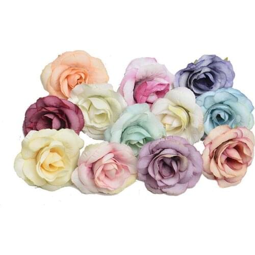 10 Pcs 4cm Artificial Rose Fake Simulation Faux Multicolor Flowers Head DIY Wedding Holiday Showcase Room Decor Accessories 2021
