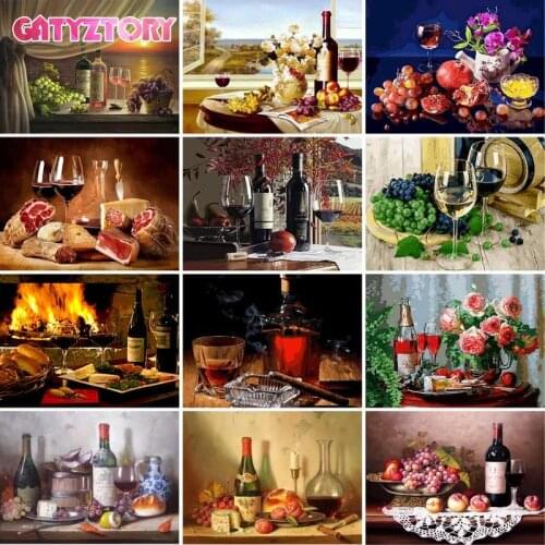 GATYZTORY 60x75cm Frame Oil Painting By Numbers For Adults Rose Wine Picture By Number Home Decoration Handpainted Oil Painting