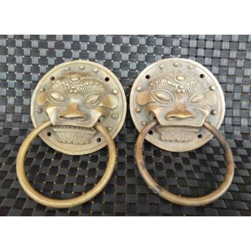 Chinese Brass Tiger Head Door Rings Crafts Statue Hight:11.5
