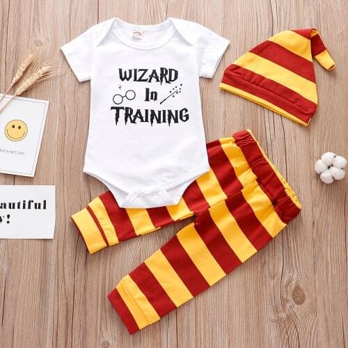 2021 Summer Newborn Baby Girl Boy Clothing Set Wizard In Training Bodysuit+Pants+Hat 3Pcs Infant Toddler Baby Clothing Outfits