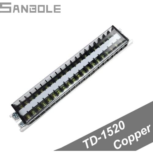 Copper TD-1520 Combine Type Connection Dual Row Terminal Block Plate 15A/600V 20P Barrier Strip DIN rail mounted