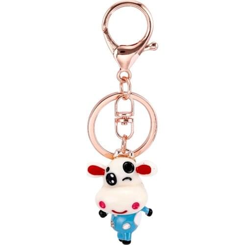 Fashion Cartoon Cow Key Chain for Women Bag Charm Pendant Porte Clef LLavers Key Ring Jewelry Lovers Holiday Party Gifts CH3600