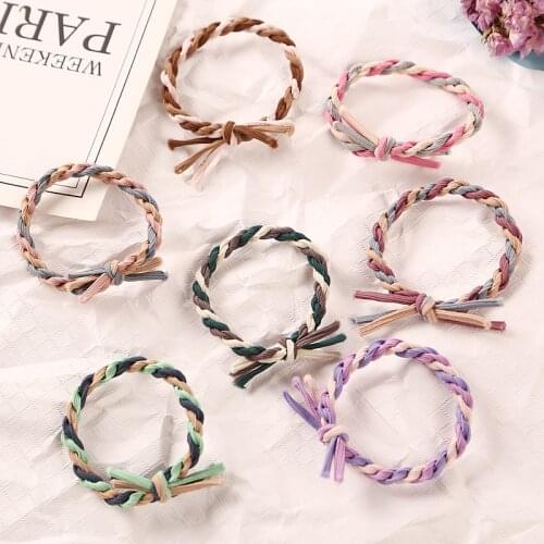 10pcs Fashion Handmade Woven Colorful Elastic Rubber Band Hair Band Rope Headwear Ponytail Hair Accessories Girl Women Tie Gum