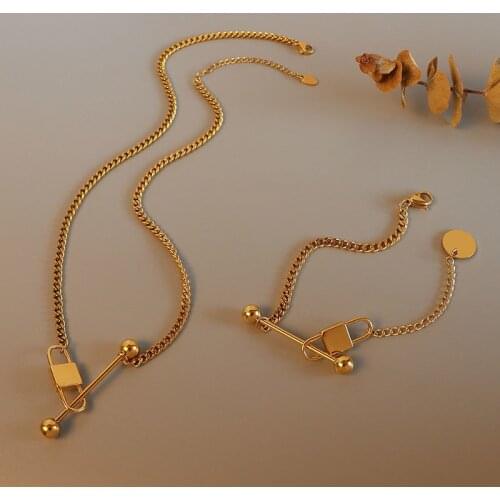 Stainless Steel Geometric Choker Bracelet Set Necklace Lock Round Gold For Womens 2021 Trends Bohemian Accessories Jewellery