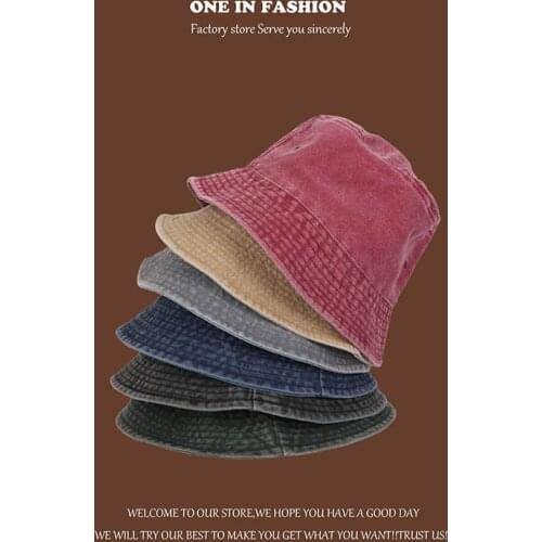 2021 New Speed Sell Cowboy Fisherman Hat Leisure Flat-topped Washed Do Old Original Suchun Color Bucket Hats
