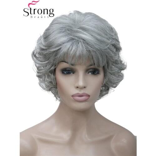 StrongBeauty Short Tousled Curls Silver Gray Full Synthetic Wigs COLOUR CHOICES
