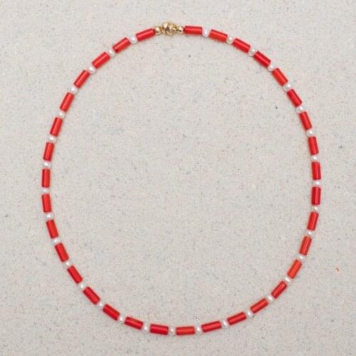 Tim Women Trendy Gift bizuteria Choker Clothing Accessories Red Bamboo Coral Exquisite Beaded Simple Necklace OL Jewelry Gifts