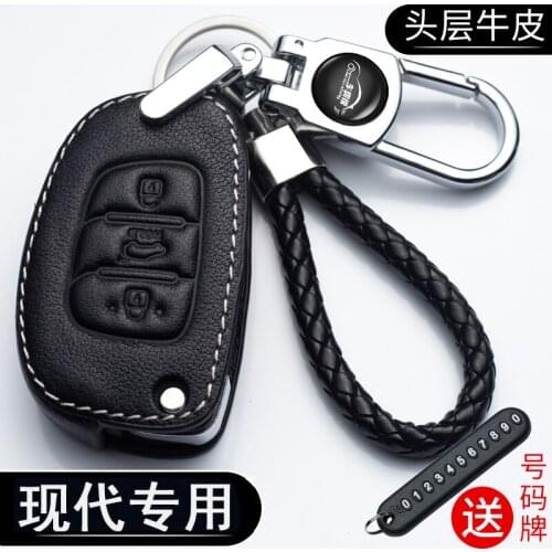 For Hyundai Creta I10 I20 Tucson Elantra Santa Fe HB20 IX35 IX45 Remote Holder Protector 3 Button Leather Key Cover Case Shell