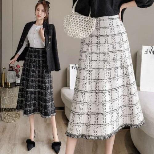 Luxury Plaid Knit Women Skirt Autumn Winter Thick Warm Long Skirts High Quality Chic Print Knitted Sweater Skirt Femme Y695