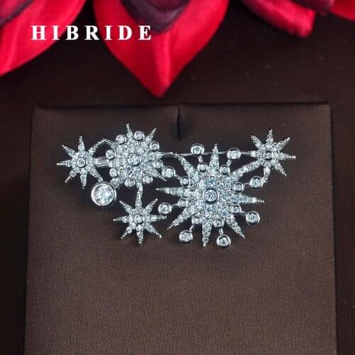HIBIRDE Beauty Star Micro Full Cubic Zirocnia Pave Women Brooches For Fashion Dress Accessories Gifts Wholesale Price BC-008