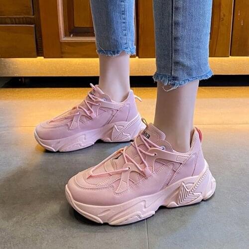 2021 womens thick-soled thick-soled sneakers candy color vulcanized shoes pink fashion breathable casual running shoes w076