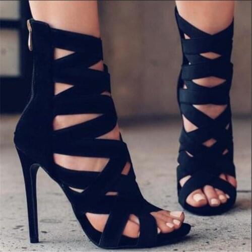 Women Pumps 2019 Sping Summer Peep Toe High Heels Hollow rome Thin Heel sexy party Shoes Woman zapatos de mujer