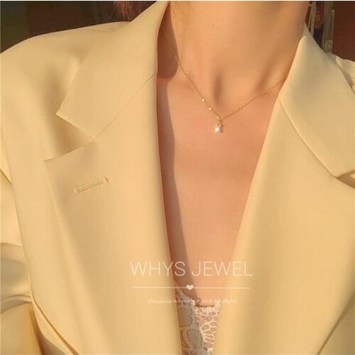 2021 French 925 Sterling Silver Small Square Diamond Pendant 14k Gold Necklace Women Simple Fashion Shiny Clavicle Chain Jewelry
