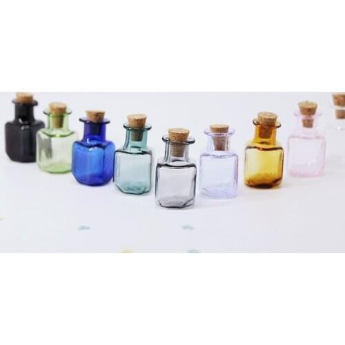 100pcs Square Shape Rainbow/Gray/Blue/Purple/Green Glass Wish Bottle Vial Refillable Bottles with Cork Stopper Storage Pendant