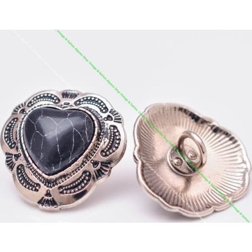 10X Silver South Indian Flower Black Love Heart Turquoise Leathercraft Accessories Hat Coat Sewing Shank Button Concho Closure
