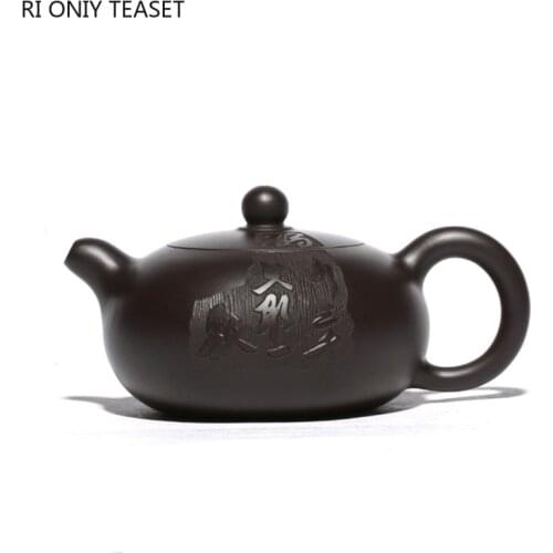 170ml Traditional Yixing Purple Clay Teapots Raw Ore Black Mud Flat Xishi Tea Pot Ball Hole Filtration Zisha Kettle Home Tea Set