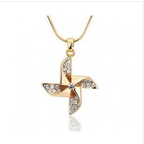 2016 New Arrival silver plated Rose gold-color jewelry Windmill full rhinestone necklace