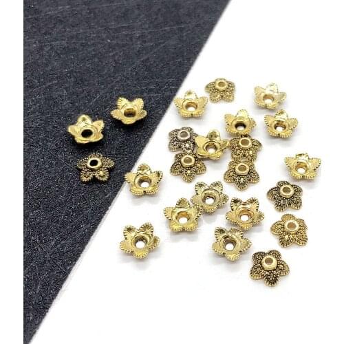 50pcs Tibetan Silver Gold Flower Metal Spacer Loose End Bead Caps for Jewelry Making Finding Wholesale,Charms for Bracelet Make