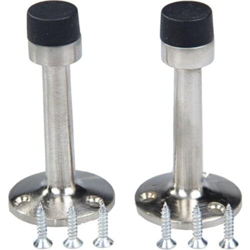 Promotion! 2Pcs Cylinder Stainless Steel Door Stop Door Stoppers Stopper 75mm Buffer Wall Mounted