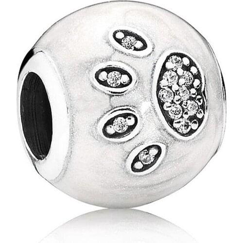 Authentic S925 Bead Pave Enamel I Love My Dog With Crystal Charms for Women Bracelet Bangle Jewelry