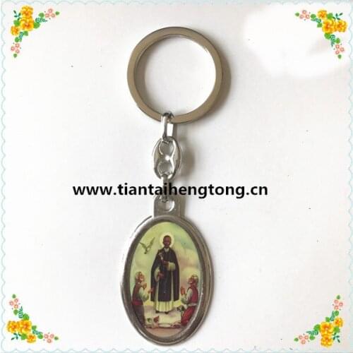 Free shipping san martin de porras alloy keychain with catholic saint epoxy icon image keyring for wholesale
