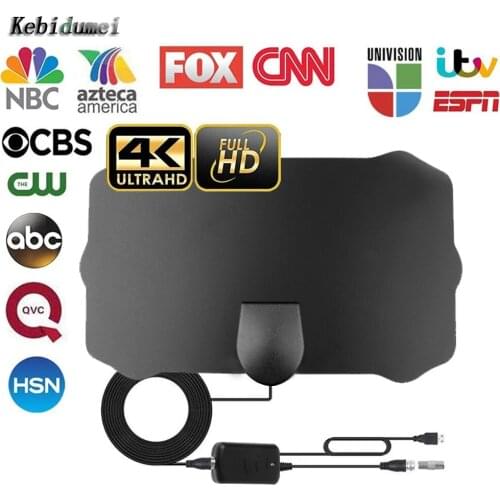 Kebidumei Digital Indoor TV Antenna with Amplifier Signal Booster HDTV Antennas DVB-T DVB-T2 HD Radius VHF UHF Signal Receiver