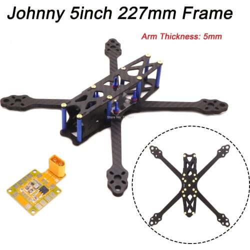Johnny 2 5inch X5 230 wheelbase 227mm with 5mm Arm Pure Carbon Fiber FPV Quadcopter frame 5V / 12V PDB for FPV Racing Drone