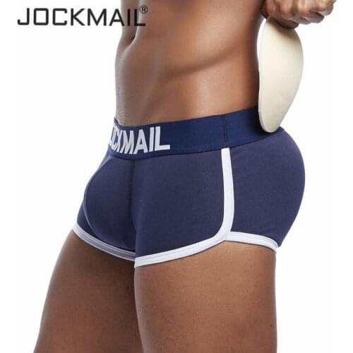 JOCKMAIL 2PCS Enhancing Mens Underwear boxers Sexy Bulge Gay Penis pad Front + butt Magic buttocks Double Removable Push Up Cup