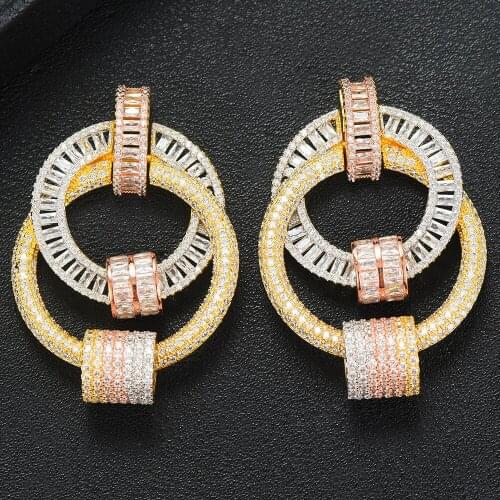 LARRAURI Luxury Special AAA Cubic Zircon Earrings 3Tone Mixed Women Engagement Wedding Earring Fashion Jewelry 2020