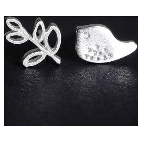 Fyla Mode 925 Sterling Silver Stud Earrings Fashion Olive Branch&Peace Dove 925 Real Pure Silver Earrings Women Party Jewelry