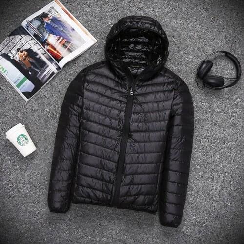 Fashion Men Lightweight down jacket autumn winter thin hooded Casual coat mens Solid color Plus size Windbreaker outerwear 5XL