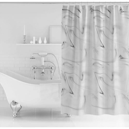 Silver Gray Marble Painting Shower Curtain Set with 12 Hooks Bathroom Decoration