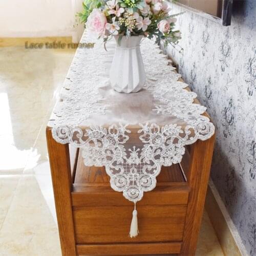 Nordic White Romantic Lace Embroidery Pendant Table Runner Mat Bedroom Makeup TV Closet Piano Cover Cloth Christmas Decoration