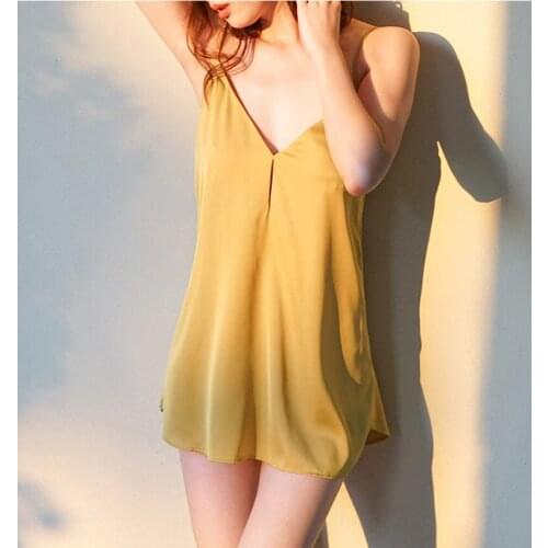 2020 Fall New Women Nightwear Sleepshirts V-Neck Sexy Silk Lingerie Satin Nightdress Backless Nightgowns Sleepwear Nightshirts