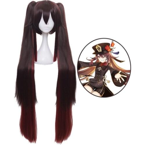 Genshin Impact Hu Tao Long Ponytails Wig Cosplay Costume Heat Resistant Synthetic Hair Hutao Wigs