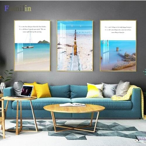 Sandy Beach Ocean Picture Scandinavian Poster Nordic Landscape Print Wall Art Canvas Painting Nature Living Room Décor