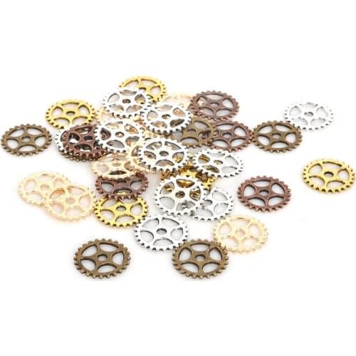 50pcs/lot Mixed Vintage Plated Steampunk Alloy Metal Wheel Gear Charms Pendant For Bracelets Necklace DIY Metal Jewelry Making