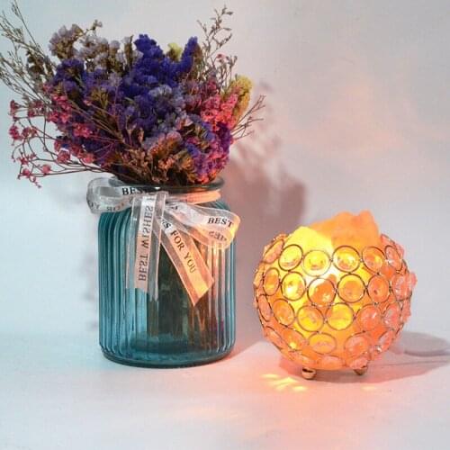 Bedside Decorative Crystal Lampshade Salt Lamp Creative Iron Table Light Salt Stone Warm Night Lamp Table Lamps for Living Room
