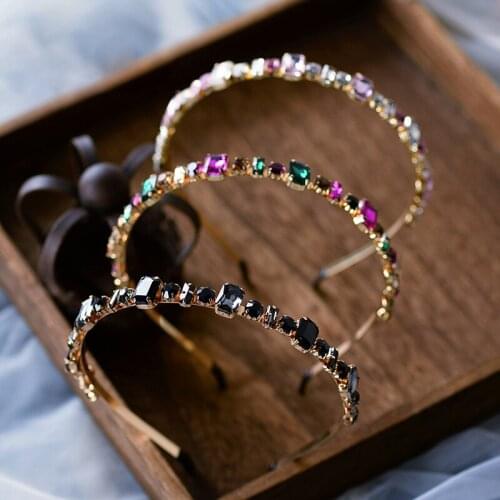 Simple 3 Colors Shinny Colorful Crystal Hair Hoop Headpieces Bridal Wedding Hair Jewelry Tocado Novia Prom Party Headdress