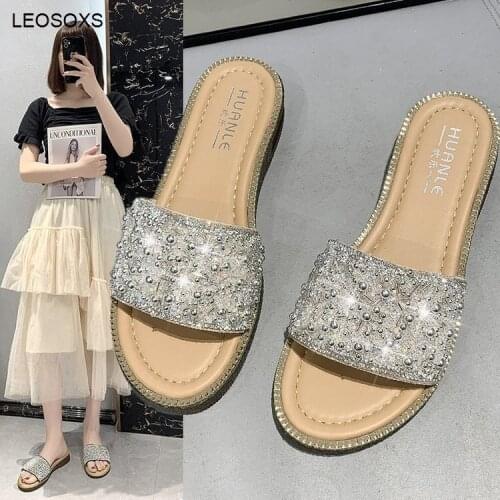 Sandals Women Summer 2021 New Platform Casual Slippers Fashion Rhinestone Fish Mouth One-word Slippers Female