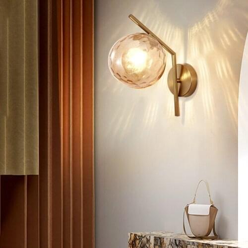 Modern Nordic Round Moon LED Glass Iron Wall lamp Black Gold Indoor Bedroom Aisle Bedside Decoration lamp E27