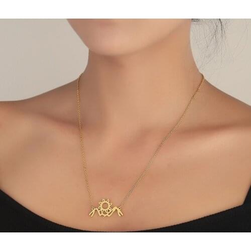 Stylish Montain Sunrise Necklaces for Men Women Stainless Steel Montain Choker Dainty Jewelry Gift for Outdoor Enthusiast
