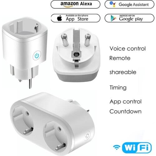 Wifi Socket 16A EU Smart Wifi Dual Socket with Power Monitor Timing Voice Tuya App Remote Control Support Google Home Alexa
