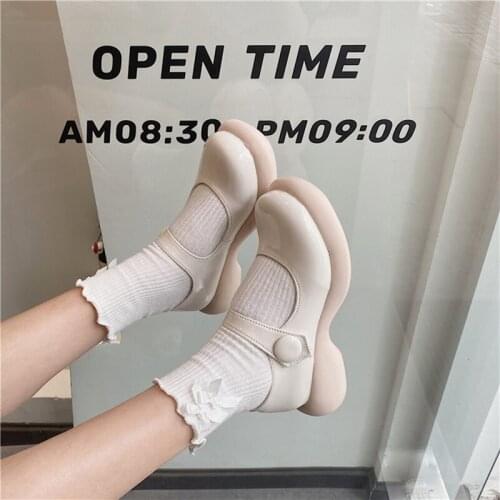 2021 summer new shoes female round toe all-match Japanese cute college Mary Jane Velcro sponge cake bottom heel