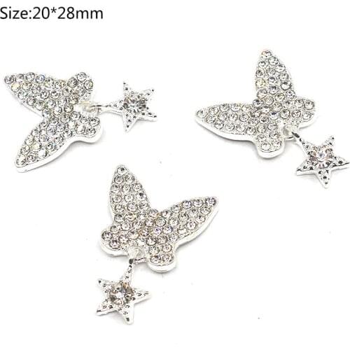 Butterfly Star Pendant 10Pc 20*28mm Shiny Diamond Pendant Diy Sewing Hair Buttons Scrapbook Crafts Decoration Rhinestone Buttons