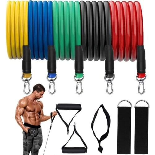 11Pcs Resistance Bands with Handles Yoga Pull Rope Elastic Fitness Exercise Tube Band Yoga Tubes Training Latex Resistance Bands
